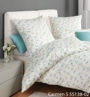 Janine Interlock-Jersey Bettwäsche CARMEN S 55138 in Blau Türkis mit kleinteiligem floralem Streumuster auf weißem Grund