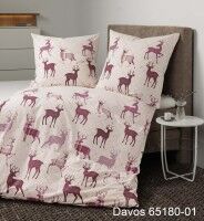 Janine Feinbiber Bettwäsche DAVOS 65180 beige bordeauxrot