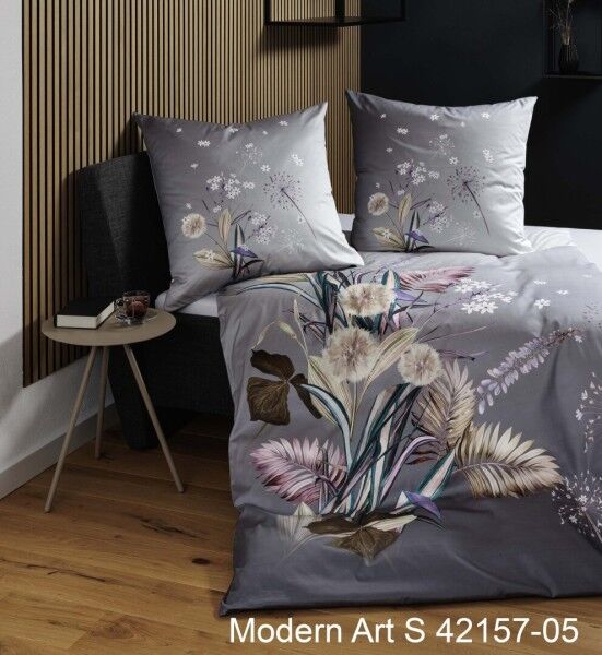 Janine Mako-Satin Bettwäsche modern art S 42157 lila beere grau