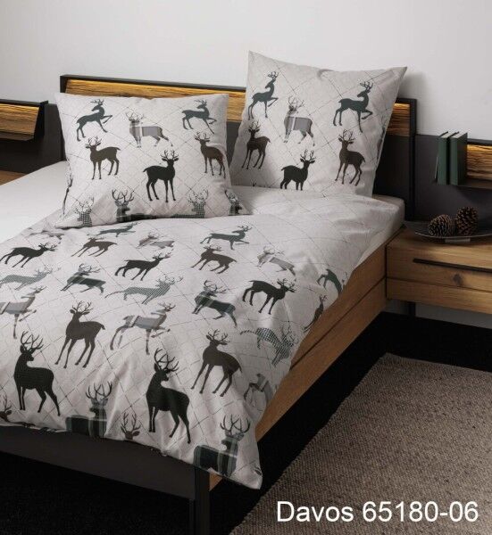 Janine Janine Feinbiber Bettwäsche DAVOS 65180 beige tannengrün Größe:  155 günstig online kaufen