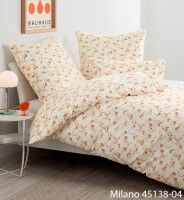 Janine Mako-Satin Bettwäsche MILANO 45138 orange rot – kleinteiliges Streublumen-Dessin auf cremefarbenem Untergrund