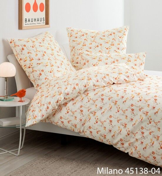 Janine Janine Mako-Satin Bettwäsche MILANO 45138 orange rot Größe: 135x200 cm + 80x80 cm