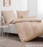 Janine Mako-Satin Bettwäsche MILANO 45135 taupe – florales Pusteblumen-Dessin mit Gräsern auf warmem Taupe-Grund