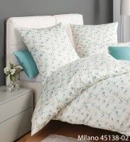 Janine Mako-Satin Bettwäsche MILANO 45138 blau türkis, kleinteiliges florales Streumuster auf weißem Grund