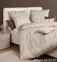 Janine Mako-Satin Bettwäsche MILANO 45137 in taupe mit grafischem Strich-Dessin in Beige- und Brauntönen