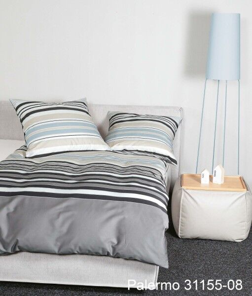 Janine Janine Mako-Satin Bettwäsche Palermo 31155 graphit sand eisblau Größe:  135x200 cm + 80x80 cm
